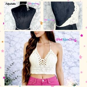 Handmade Crochet Halter Crop Top 100% Cotton Bralette XS-S PinkRainCloud